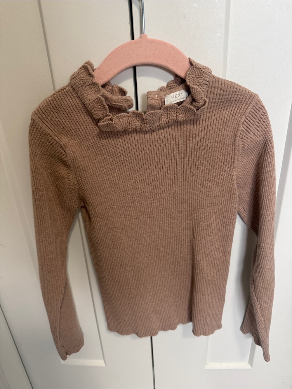next Ribbed Ruffle Turtleneck Sweater - Taupe